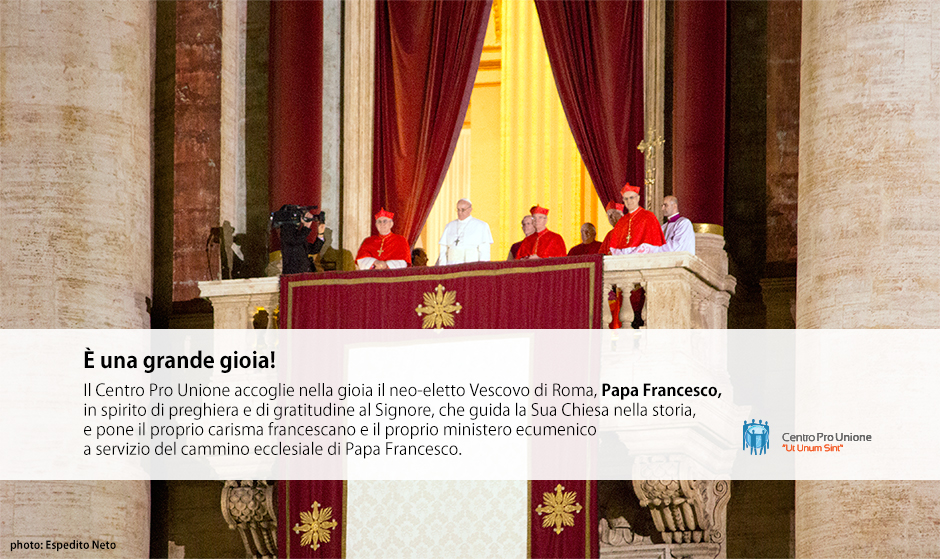 The Centro Pro Unione expresses its deep gratitude to Benedict XVI for his pontificate, for what he has witnessed with his person, as well as for what he has taught and done, particularly on the path towards full reconciliation among Christians, knowing that the ministry of the Bishop of Rome is to be faithful to the will of Christ for maintaining the unity of those who believe in Him. - Il Centro Pro Unione si unisce al coro di voci che ringraziano Benedetto XVI per il suo pontificato, per quanto egli ha testimoniato con la sua persona, e per quanto egli ha insegnato e operato, soprattutto nel cammino verso la piena riconciliazione fra i cristiani, certi che tale intenzione per l’unità della Chiesa – conforme alla volontà di Cristo – continuerà ad essere presente nella preghiera che il Papa eleverà a Dio nei suoi giorni di ritiro e contemplazione, e confidando in essa.